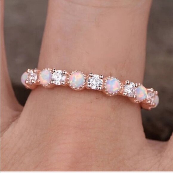 New Elegant Rose Gold Plated Women’s Opal Ring - Picture 1 of 5